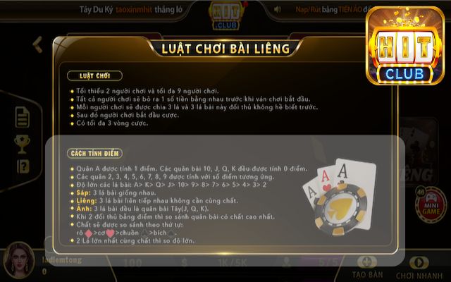 Cách tính điểm trong liêng Hitclub 