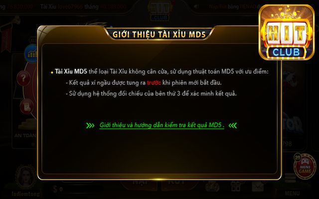 Giới thiệu luật tài xỉu MD5 Hitclub